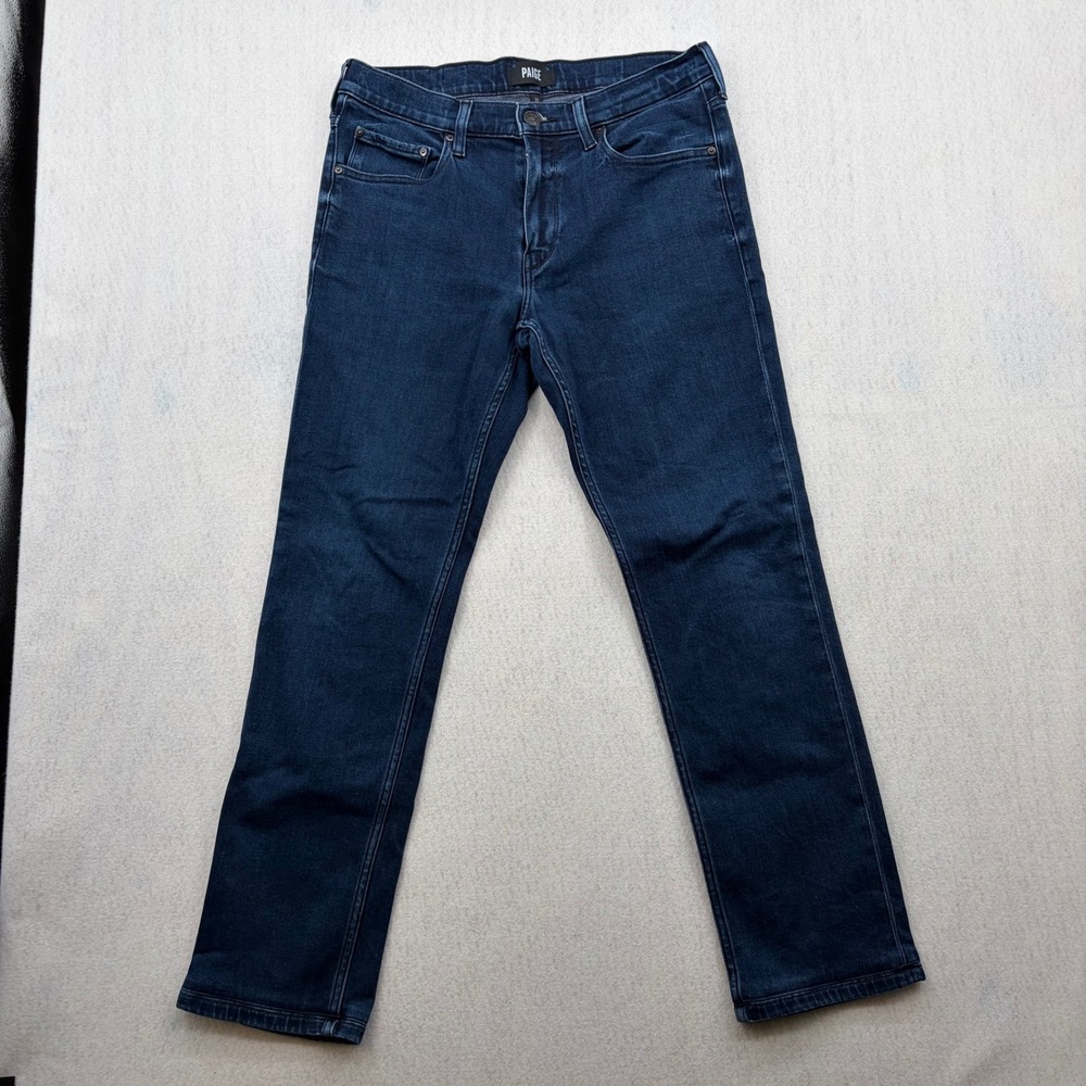 Paige Normandie Mens Straight Leg Jeans Dark Indigo Blue Size 31 Stretch Denim